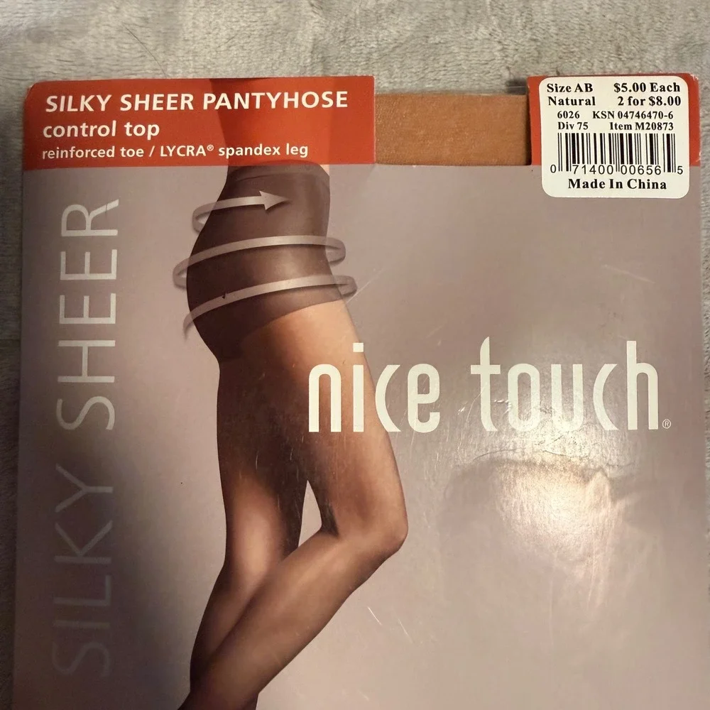 Nice Touch Silky Sheer Control Top Pantyhose‎ Size AB Natural Reinforced Toe